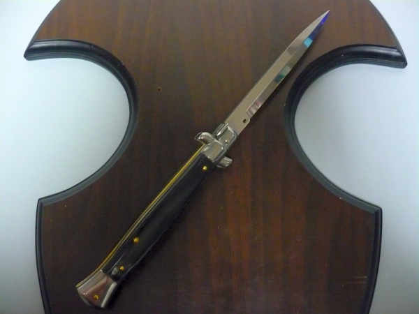 Frank Beltrame - italian stiletto, coltello a scatto, 28 cm -bufalo brasiliano, lama baionetta FB 28/09B-8
