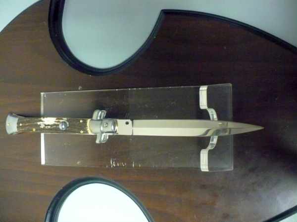 Coltello a scatto - pugnale -Frank Beltrame - italian stiletto 28 cm - corno di cervo / deer horn, lama dagger -  FB 28/63D - 8