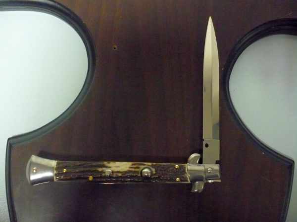 Coltello a scatto - pugnale -Frank Beltrame - italian stiletto 28 cm - corno di cervo / deer horn, lama dagger -  FB 28/63D - 8