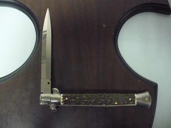 Coltello a scatto - pugnale -Frank Beltrame - italian stiletto 28 cm - corno di cervo / deer horn, lama dagger -  FB 28/63D - 8