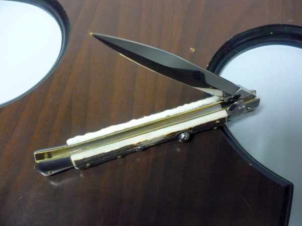 Coltello a scatto - pugnale -Frank Beltrame - italian stiletto 28 cm - corno di cervo / deer horn, lama dagger -  FB 28/63D - 8