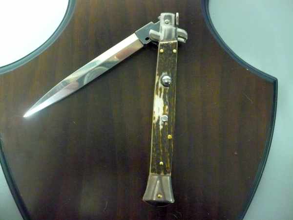 Coltello a scatto - pugnale -Frank Beltrame - italian stiletto 28 cm - corno di cervo / deer horn, lama dagger -  FB 28/63D - 8