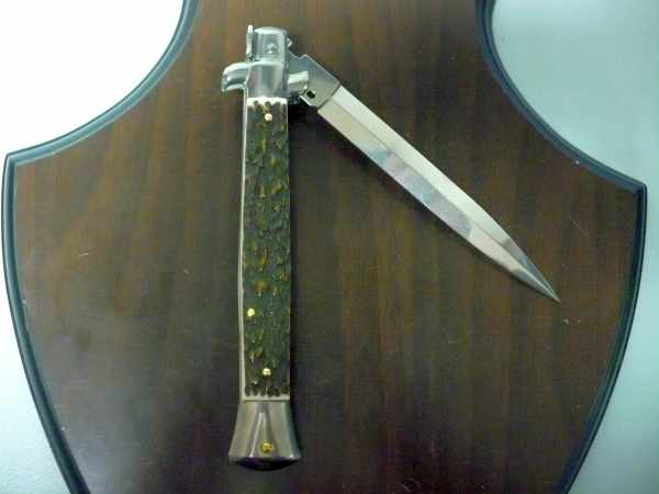 Coltello a scatto - pugnale -Frank Beltrame - italian stiletto 28 cm - corno di cervo / deer horn, lama dagger -  FB 28/63D - 8
