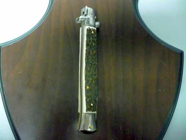 Coltello a scatto - pugnale -Frank Beltrame - italian stiletto 28 cm - corno di cervo / deer horn, lama dagger -  FB 28/63D - 8