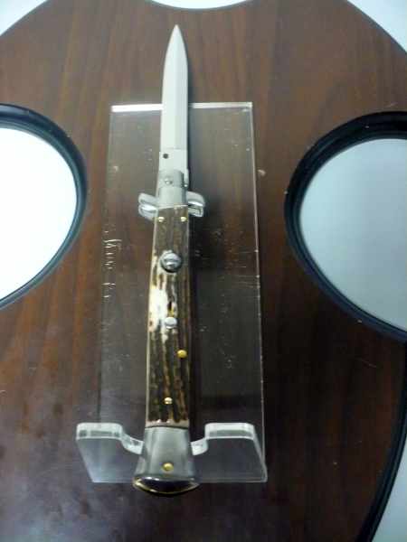 Coltello a scatto - pugnale -Frank Beltrame - italian stiletto 28 cm - corno di cervo / deer horn, lama dagger -  FB 28/63D - 8