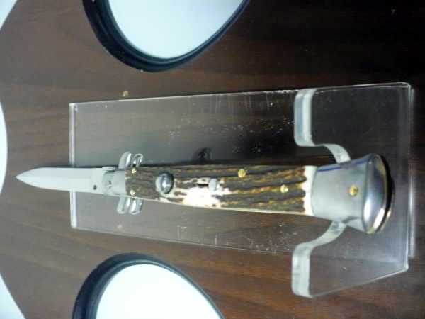 Coltello a scatto - pugnale -Frank Beltrame - italian stiletto 28 cm - corno di cervo / deer horn, lama dagger -  FB 28/63D - 8