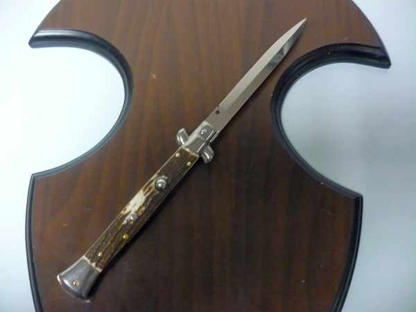 Coltello a scatto - pugnale -Frank Beltrame - italian stiletto 28 cm - corno di cervo / deer horn, lama dagger -  FB 28/63D - 8