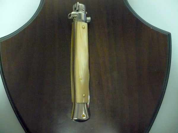 Frank Beltrame - italian stiletto, coltello a scatto, 28 cm -bufalo chiaro, lama kriss  FB 28/48K- 8