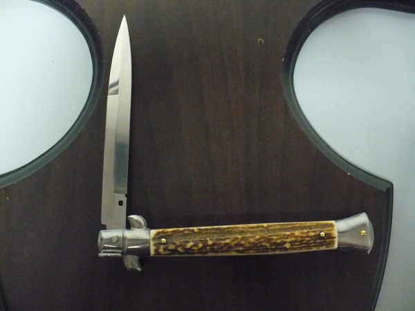 Coltello a scatto - pugnale -Frank Beltrame - italian stiletto 28 cm - corno di cervo / deer horn, lama baionetta-  FB 28/63B-9