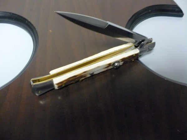 Coltello a scatto - pugnale -Frank Beltrame - italian stiletto 28 cm - corno di cervo / deer horn, lama baionetta-  FB 28/63B-9