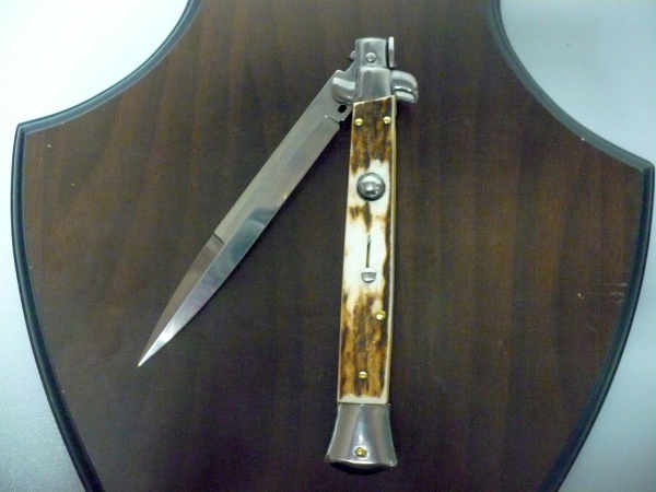 Coltello a scatto - pugnale -Frank Beltrame - italian stiletto 28 cm - corno di cervo / deer horn, lama baionetta-  FB 28/63B-9