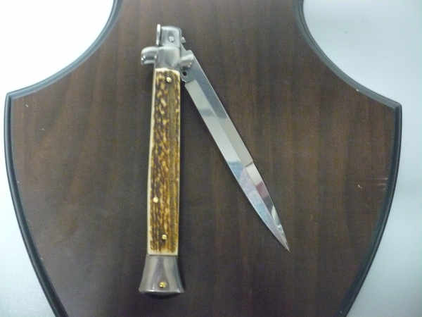 Coltello a scatto - pugnale -Frank Beltrame - italian stiletto 28 cm - corno di cervo / deer horn, lama baionetta-  FB 28/63B-9
