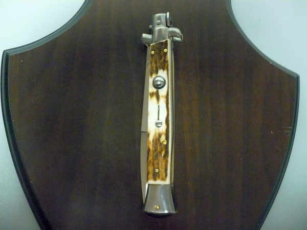 Coltello a scatto - pugnale -Frank Beltrame - italian stiletto 28 cm - corno di cervo / deer horn, lama baionetta-  FB 28/63B-9