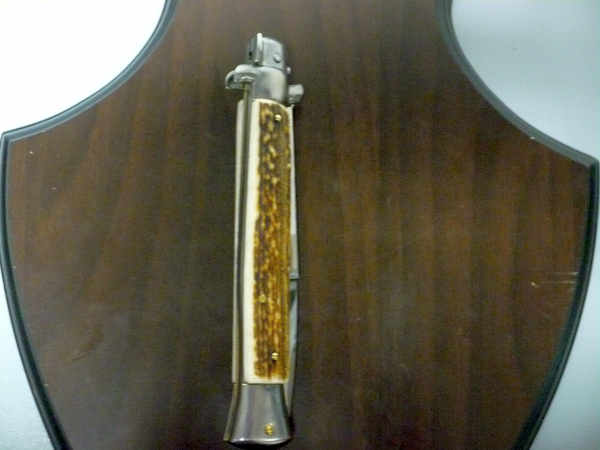 Coltello a scatto - pugnale -Frank Beltrame - italian stiletto 28 cm - corno di cervo / deer horn, lama baionetta-  FB 28/63B-9