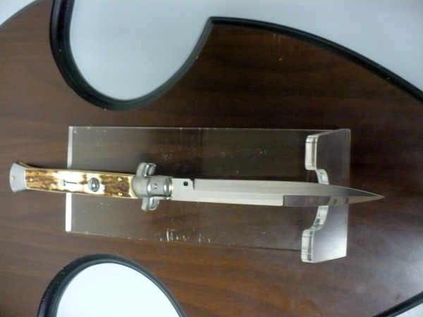 Coltello a scatto - pugnale -Frank Beltrame - italian stiletto 28 cm - corno di cervo / deer horn, lama baionetta-  FB 28/63B-9