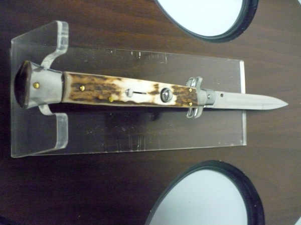 Coltello a scatto - pugnale -Frank Beltrame - italian stiletto 28 cm - corno di cervo / deer horn, lama baionetta-  FB 28/63B-9
