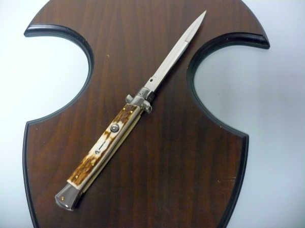 Coltello a scatto - pugnale -Frank Beltrame - italian stiletto 28 cm - corno di cervo / deer horn, lama baionetta-  FB 28/63B-9