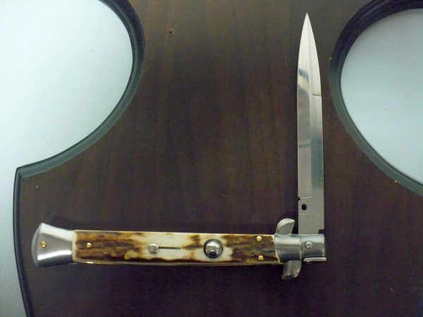 Coltello a scatto - pugnale -Frank Beltrame - italian stiletto 28 cm - corno di cervo / deer horn, lama baionetta-  FB 28/63B-9