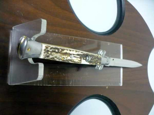 Coltello a scatto - pugnale -Frank Beltrame - italian stiletto 28 cm - corno di cervo / deer horn, lama dagger -  FB 28/63D - 9