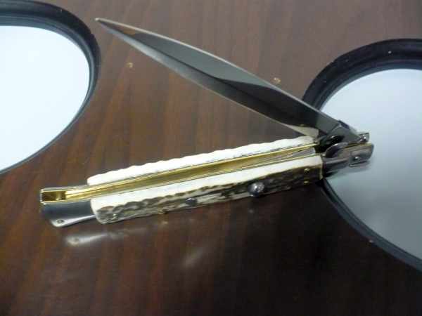 Coltello a scatto - pugnale -Frank Beltrame - italian stiletto 28 cm - corno di cervo / deer horn, lama dagger -  FB 28/63D - 9