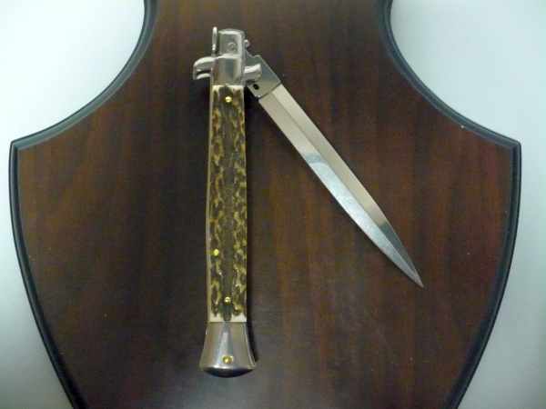 Coltello a scatto - pugnale -Frank Beltrame - italian stiletto 28 cm - corno di cervo / deer horn, lama dagger -  FB 28/63D - 9