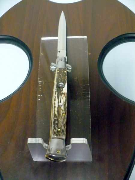 Coltello a scatto - pugnale -Frank Beltrame - italian stiletto 28 cm - corno di cervo / deer horn, lama dagger -  FB 28/63D - 9