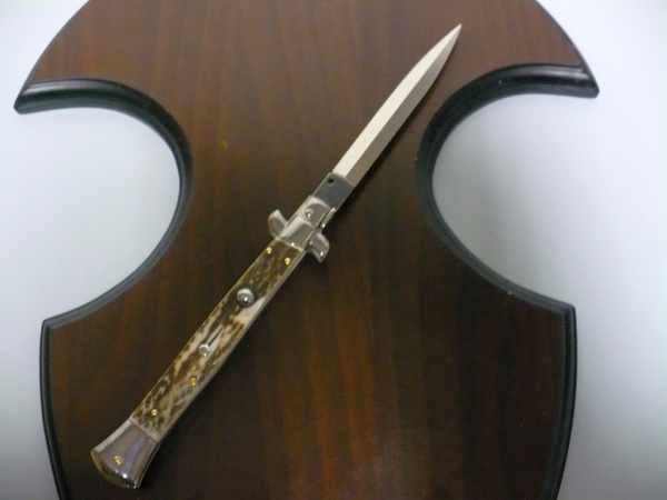 Coltello a scatto - pugnale -Frank Beltrame - italian stiletto 28 cm - corno di cervo / deer horn, lama dagger -  FB 28/63D - 9