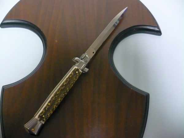 Coltello a scatto - pugnale -Frank Beltrame - italian stiletto 28 cm - corno di cervo / deer horn, lama dagger -  FB 28/63D - 9