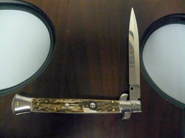 Coltello a scatto - pugnale -Frank Beltrame - italian stiletto 28 cm - corno di cervo / deer horn, lama dagger -  FB 28/63D - 9