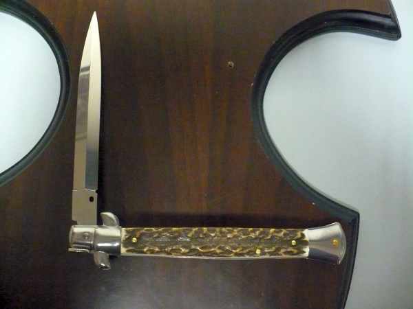 Coltello a scatto - pugnale -Frank Beltrame - italian stiletto 28 cm - corno di cervo / deer horn, lama dagger -  FB 28/63D - 9