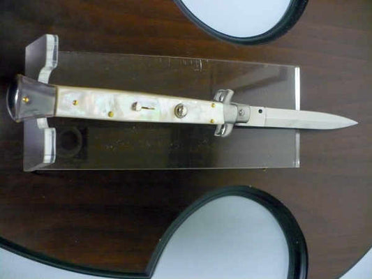 Frank Beltrame, italian stiletto, coltello a scatto - 28 cm , madreperla -mother of pearl - modello FB 28/96 B