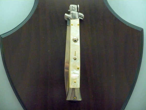 Frank Beltrame, italian stiletto, coltello a scatto - 28 cm , madreperla -mother of pearl - modello FB 28/96 B