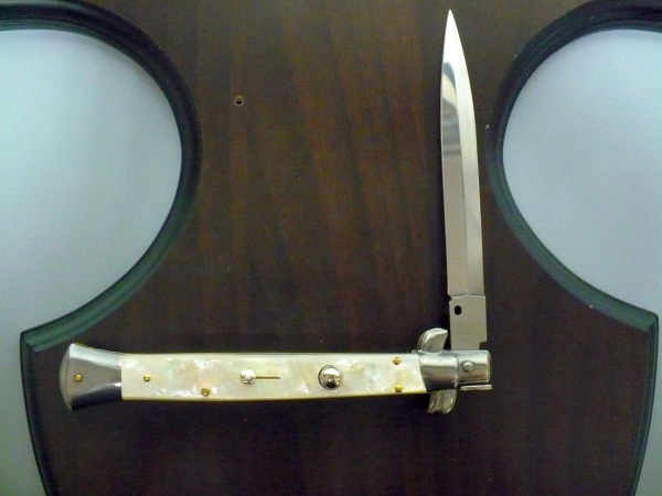 Frank Beltrame, italian stiletto, coltello a scatto - 28 cm , madreperla -mother of pearl - modello FB 28/96 B
