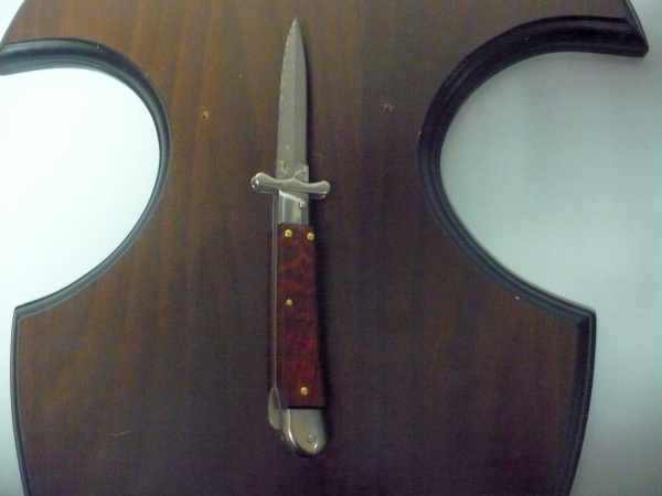 Swinguard Medici- italian stiletto, coltello a scatto, 18,50 cm- AKC World ,lama dagger damasco, legno di serpente / snake wood