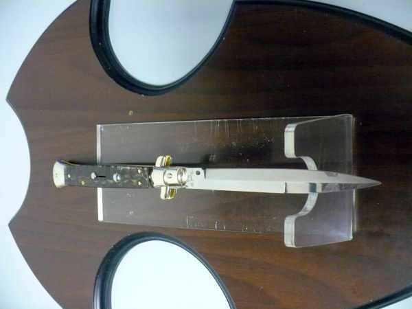Picklock - Frank Beltrame Italian stiletto knife with a polished steel bayonet blade, dark horn handle and brass fittings