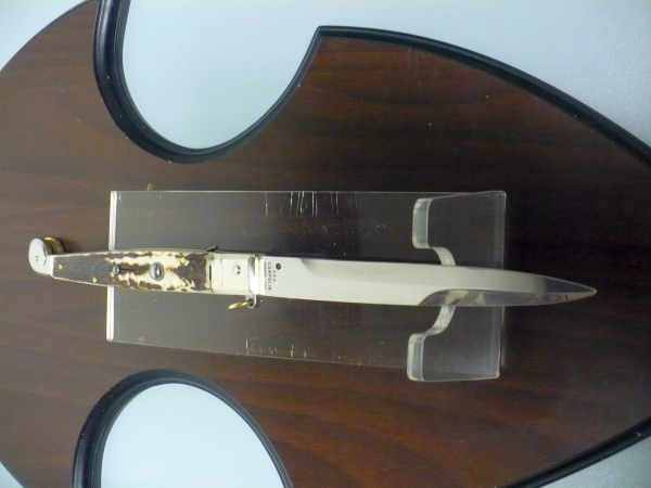 Siciliano A.G.A. Campolin Italian stiletto with polished steel blade, pale deer horn handle and brass detailing