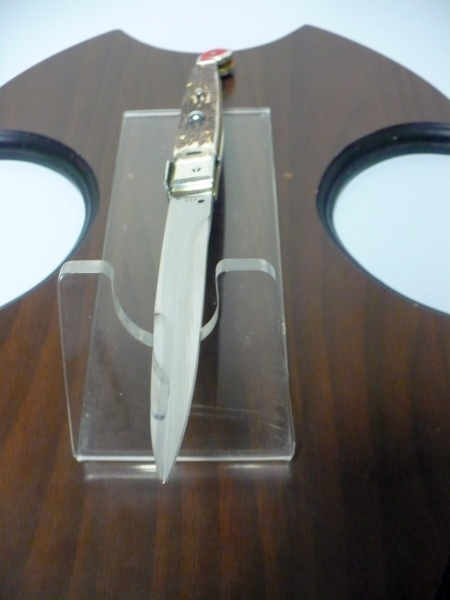 Siciliano A.G.A. Campolin stiletto knife with a long polished blade and ornate light-colored handle with brass fittings