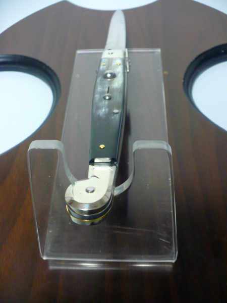 Siciliano,Picklock A.G.A. Campolin stiletto with a dark mottled buffalo horn handle, brass details and a pointed steel blade